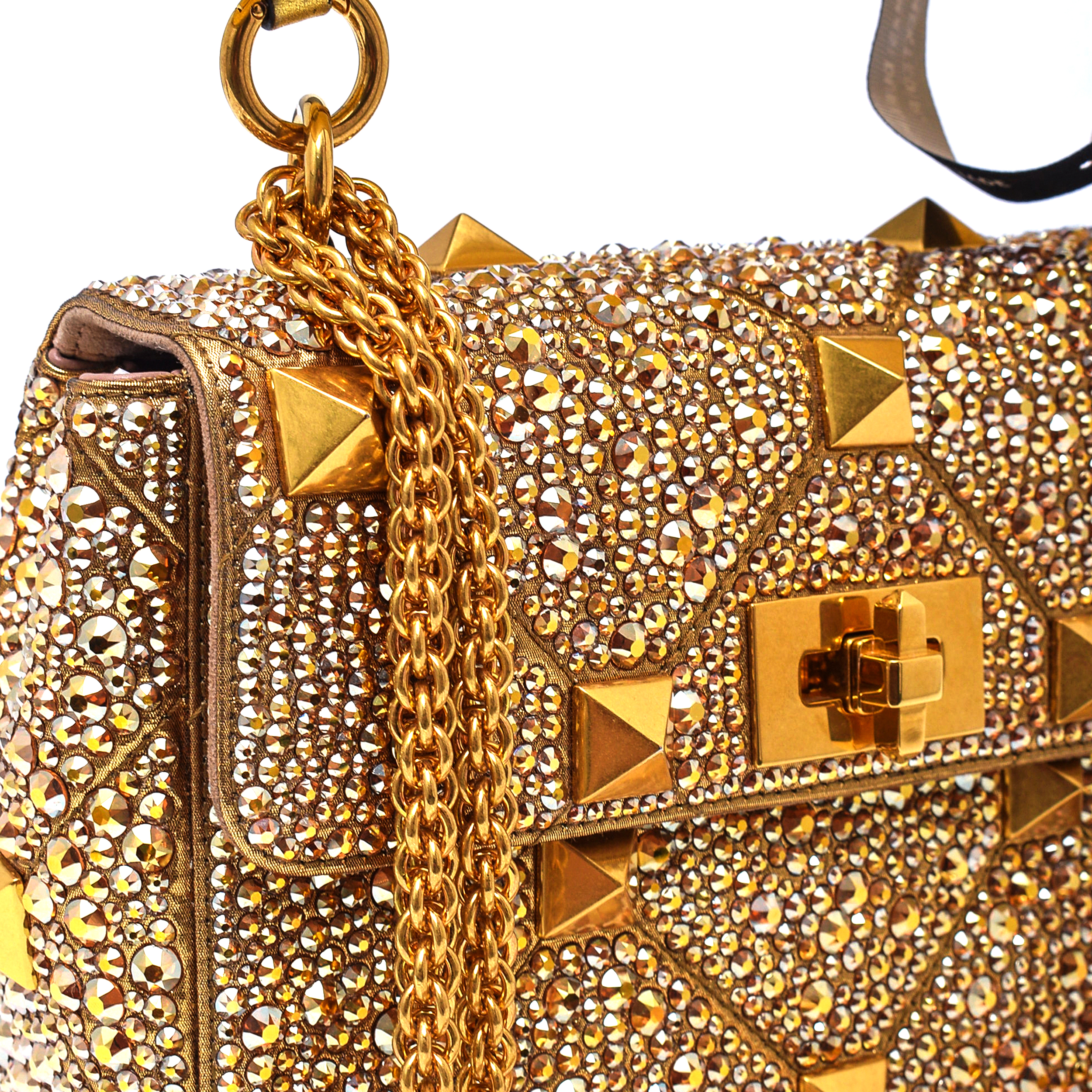 Valentino - Gold Garavani Roman Stud Rhinestone Crystal  Medium Shoulder Bag